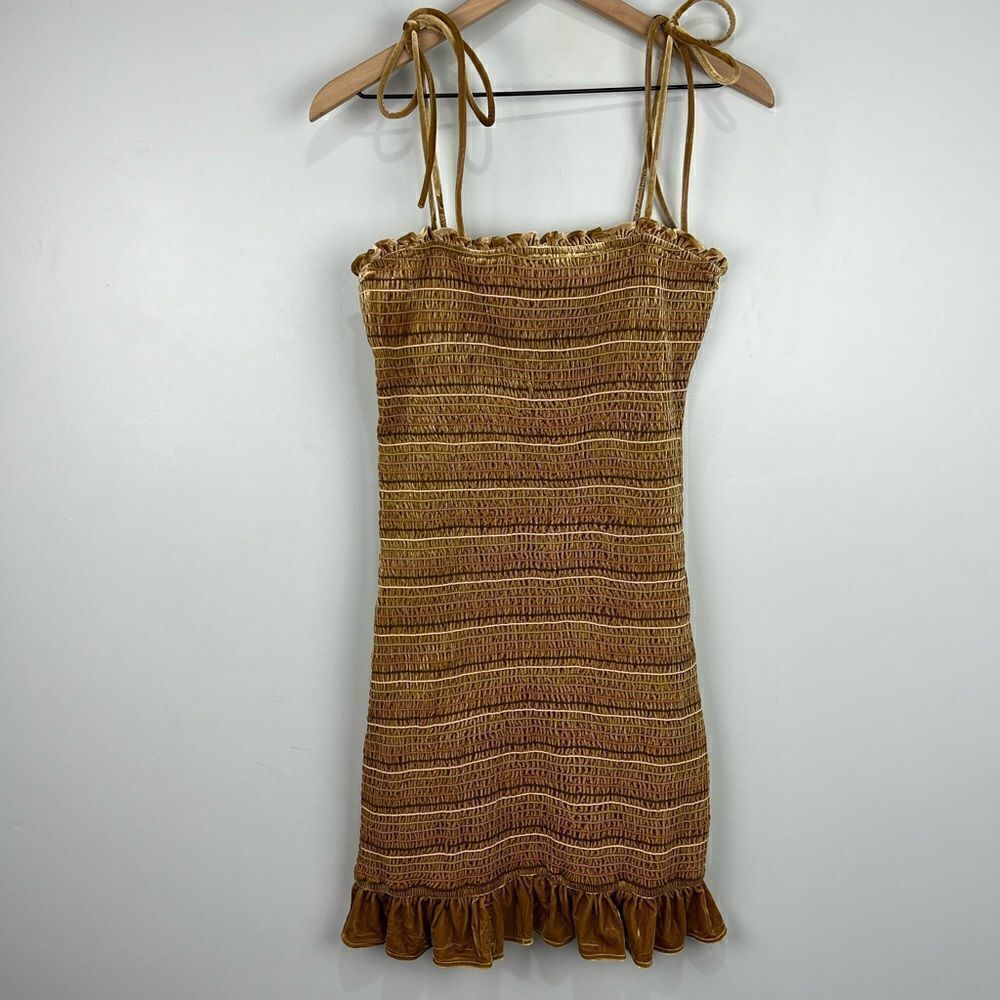 Storia Mustard/Gold Boho Mini Tie Strap Ruffle Dress
